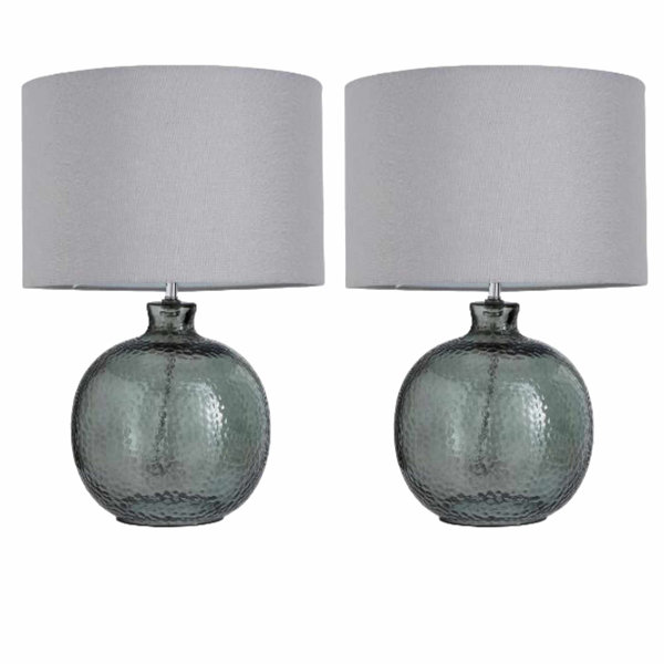 House of Hampton Pair of Smokey Grey Mottled Glass Lamps with Grey